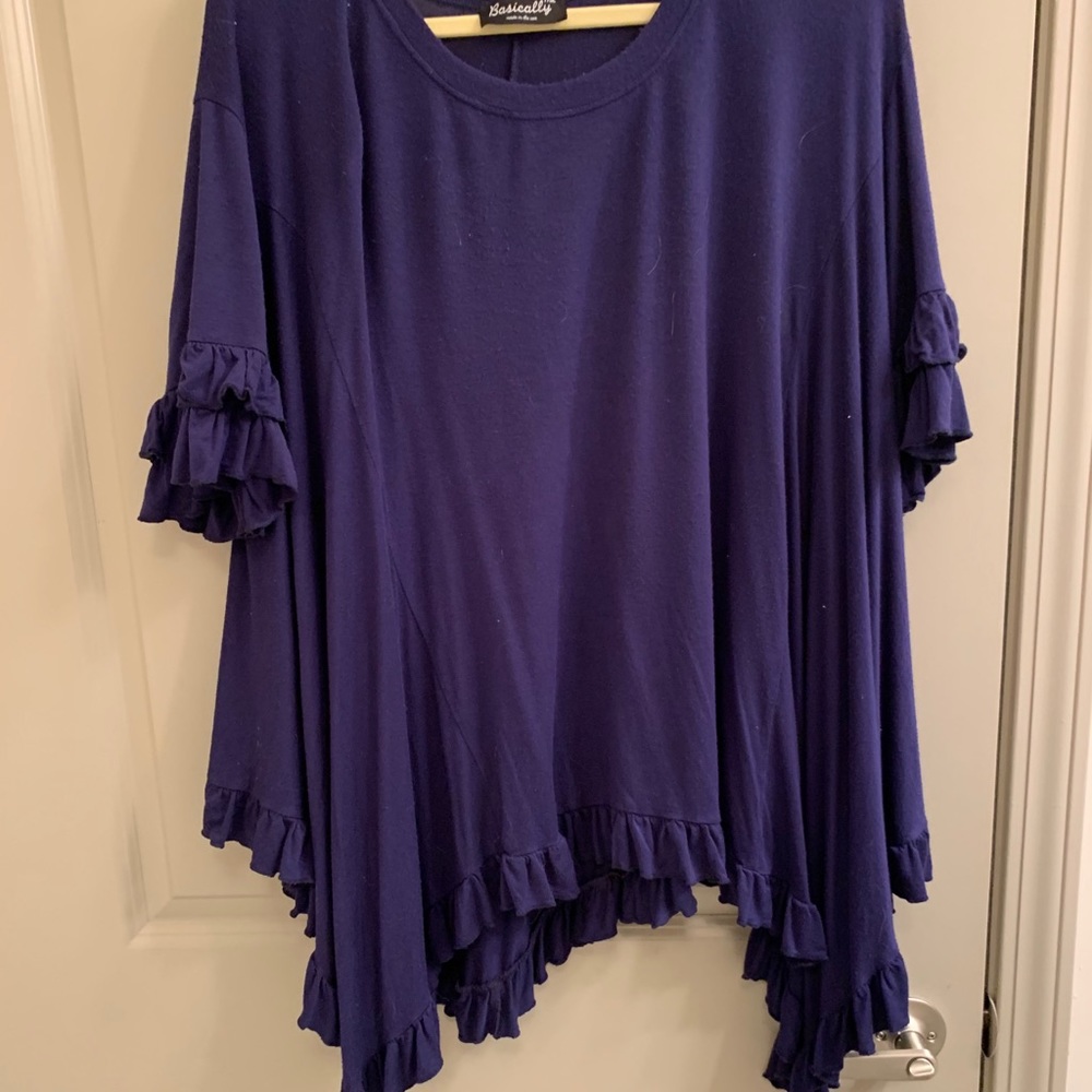 Shark bite ruffle shirt navy blue